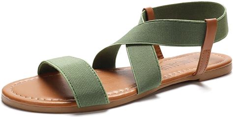Sandalup Womens Elastic Flat Sandals Khaki Green Size 06