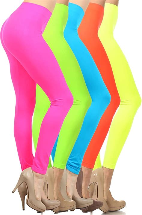 5 Pack Neon Fluorescent Bright Colorful Seamless Leggings Clothing