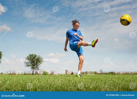 Girl Kicking Soccer Ball Stock Photo Image 29385180