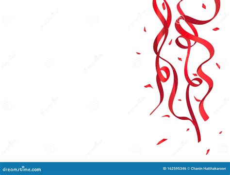 Confetti And Red Ribbons Fall On White Background Paper Celebrate