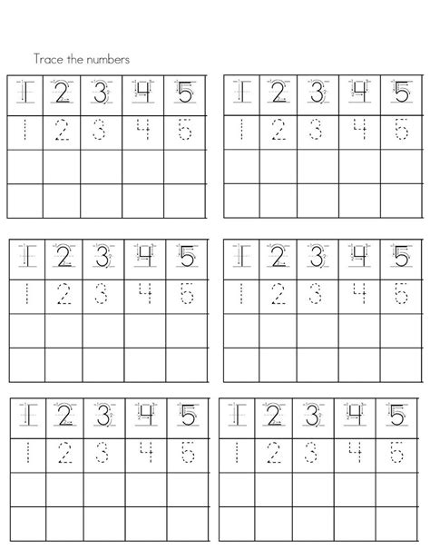Kids can learn to identify different numbers, grasp basic math principles, and practice counting and writing. numbers 1-5 traceable page - Learning Printable