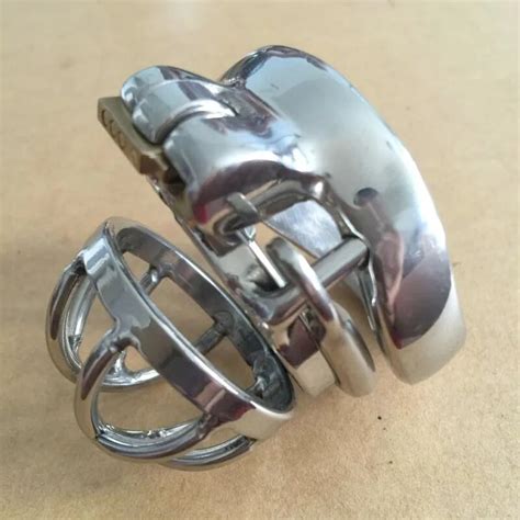 super small male chastity device stainless steel cock cage with barded anti off ring stealth