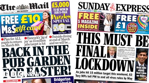 Newspaper Headlines Back In The Pub Garden And Final Lockdown Call