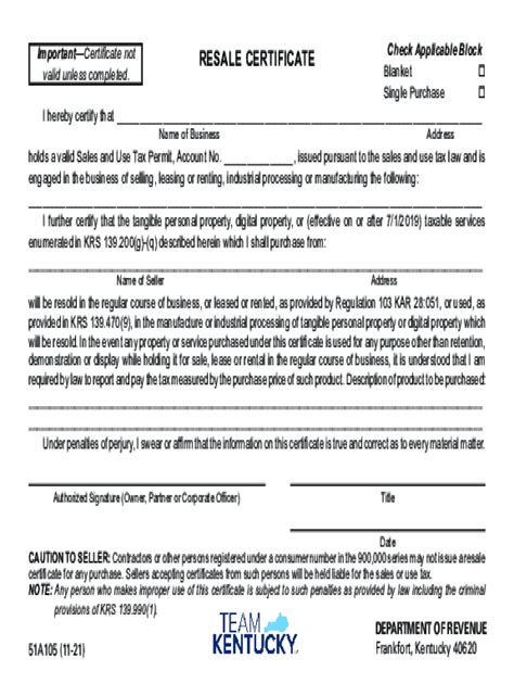 Kentucky Resale Certificate Fill Out And Sign Online Dochub