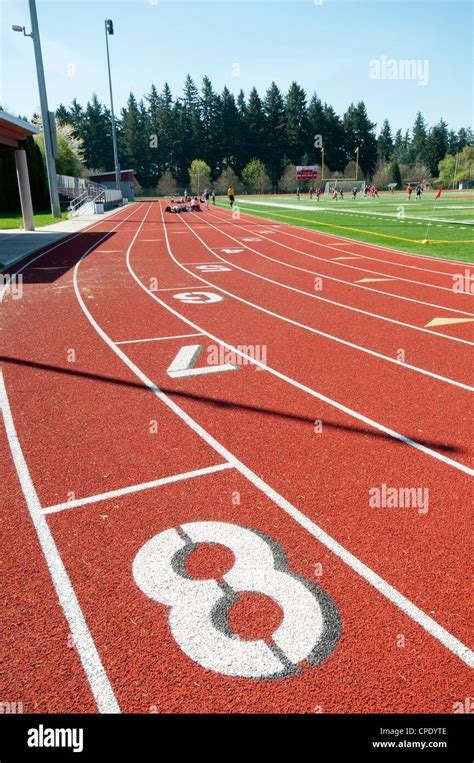 Track And Field Running Track And Soccer Field Football Field Stock