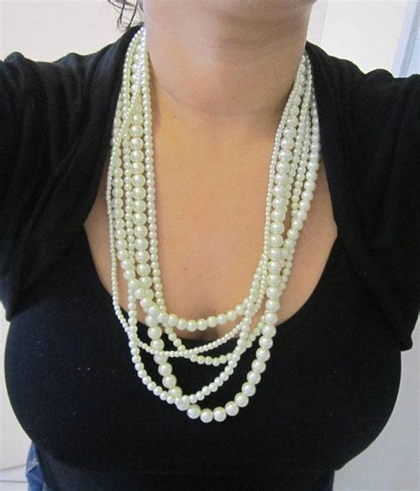 Chunky Multi Strand Necklace Pearl Statement Necklace Long