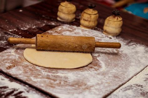 Roll Out Dough With Rolling Pin Stock Photo Image Of Board Holiday