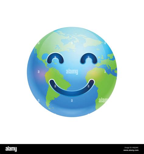 Cartoon Earth Face Happy Smile Icon Funny Planet Emotion Stock Vector
