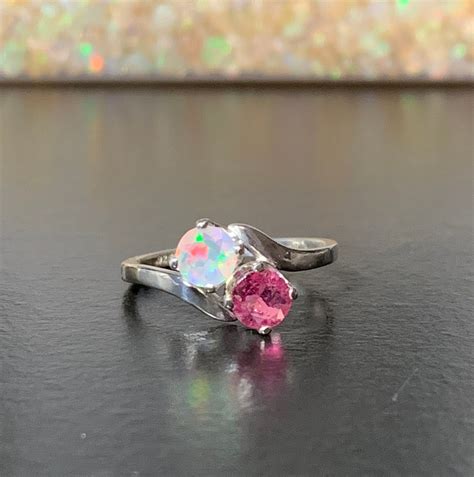 Ready To Ship Ethiopian Opal And Pink Tourmaline Ring 70 Etsy Pink