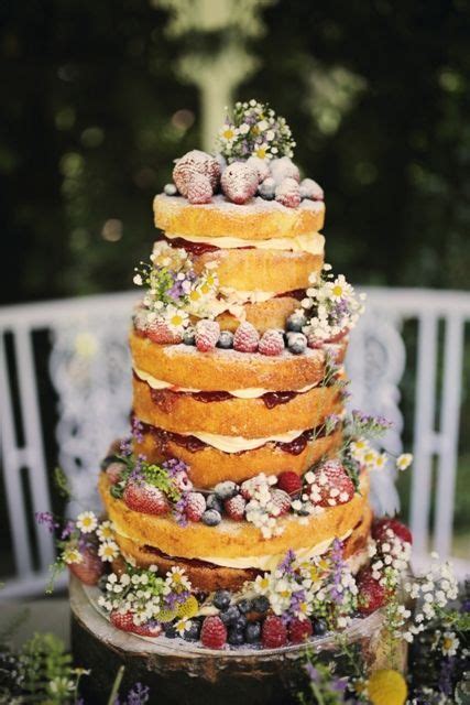Naked Wedding Cake With Wildflowers Deer Pearl Flowers