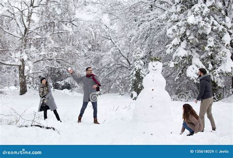 Friends Having Snowball Fight Stock Image Image Of Humor Snowball