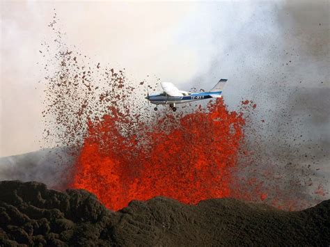 Spectacular Photo Of Airplane Flying By Volcano S Molten Lava Eruption