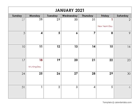 2021 Calendar Printable Vertex