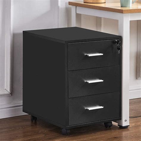 Huisen Furniture Office Lockable Unit Storage Cabinet 3 Drawers Black