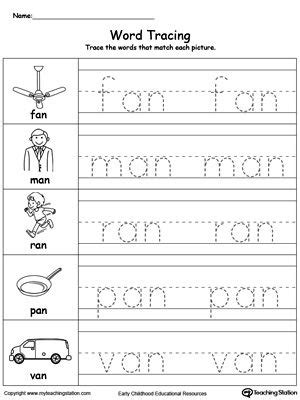 Word Tracing: AN Words | Word family worksheets, Handwriting worksheets