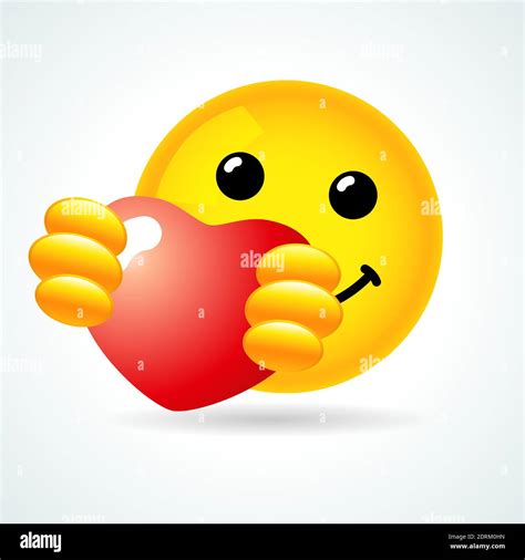 Emoji Smile Hugging A Red Heart Yellow 3d Smiling Face And Red Heart
