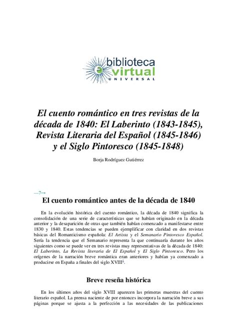 Pdf El Cuento Romántico En Tres Revistas De La Década De 1840 El Laberinto 1843 1845