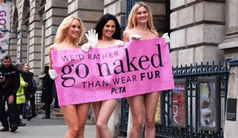 Wed Rather Go Naked Than Wear Fur Nude PETA Models Protest Outside London Fashion Week