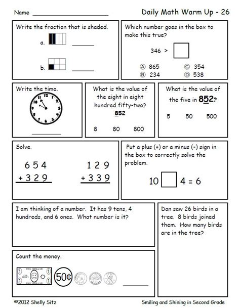 Math Review For Second Grade Great For Morning Work Or Homework