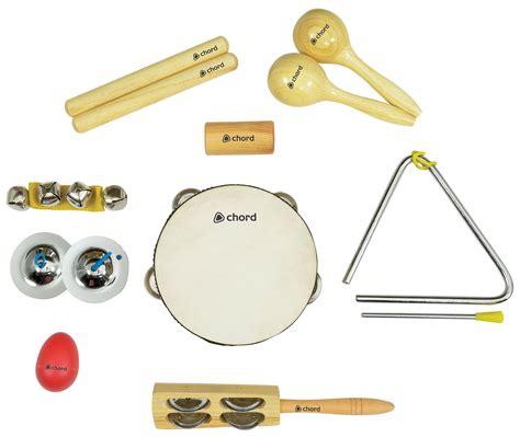 Hand Percussion Set 9 Instruments Tambourine Maracas Shakers Claves