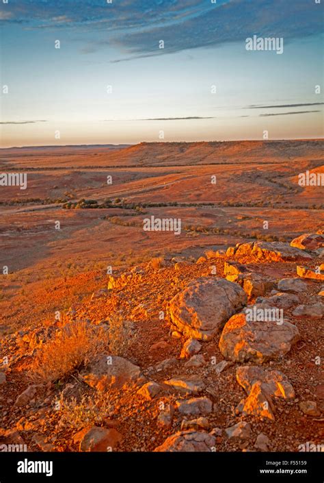 Stunning Australian Outback Landscape From Hilltop Lookout At Sunset