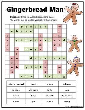 Gingerbread Man Word Search Easy By Windup Teacher TpT