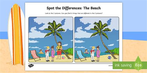 The Beach Spot The Differences Worksheet Worksheet