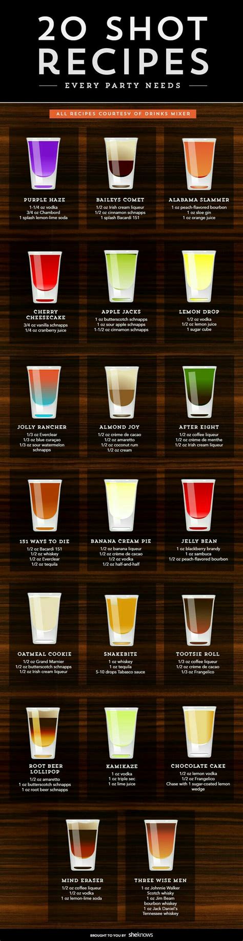 20 Great Shot Recipes Liquor Drinks Boozy Drinks Punch Drinks Booze