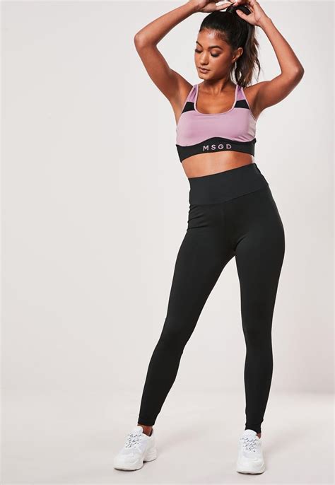 Missguided Tall Active Black Msgd Gathered Seam Gym Leggings Gym