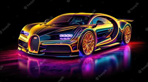 Un Auto Bugatti Veyron De Neón Está Iluminado Con Colores De Neón
