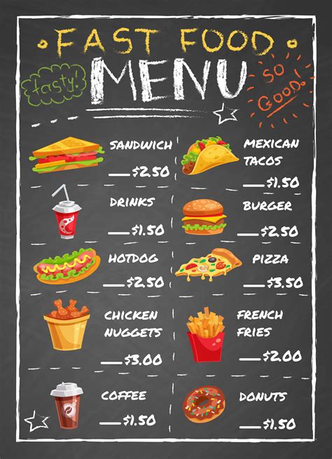Fast Food Restaurant Menu On Chalkboard 482945 Vector Art At Vecteezy