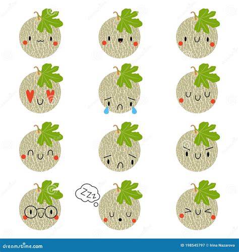 Set Kawaii Cartoon Melon Vector Illustration Eps Stock Vector Illustration Of Like Happiness