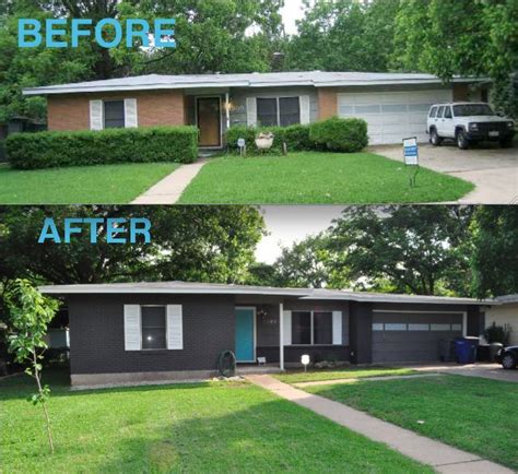 This complete remodel of a 1980's red brick ranch house transform the home from boring to amazing. Before and After | Ranch house exterior, House paint exterior, Mid century modern exterior