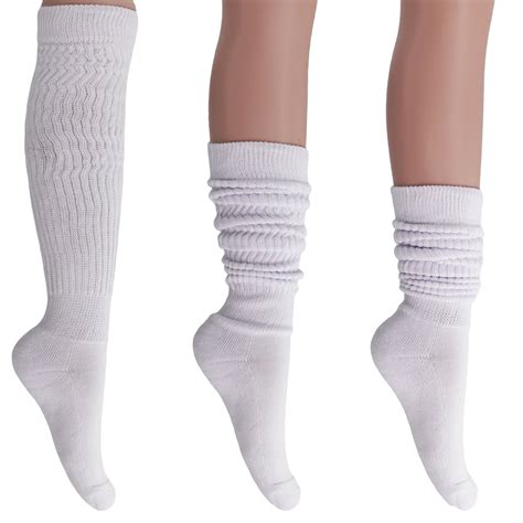 Women S Extra Long Heavy Slouch Cotton Socks Size To White Pairs