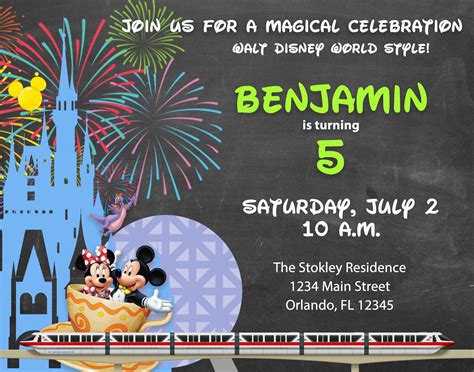 Birthday Invitation Walt Disney World Disneyland Theme Etsy