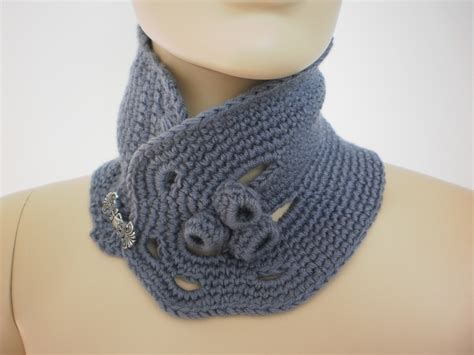 Crochet Grey Scarf Neck Warmer Cowl Scarf