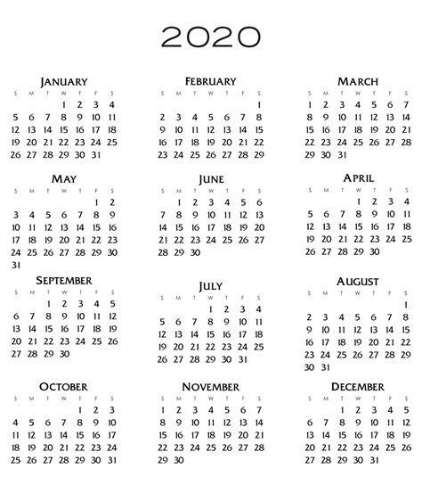 Printable 2020 Calendar Template Calendars Kalendar Calendario