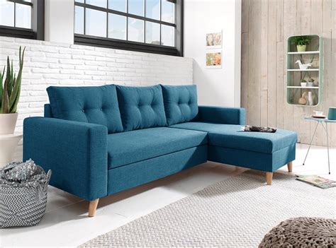 Bestmobilier Nordic Convertible Corner Sofa Scandinavian Blue Amazon