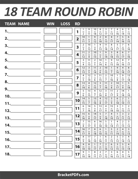18 Team Round Robin Printable Schedule