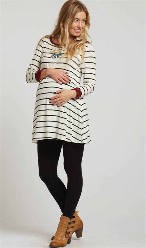Black Striped Cuff Sleeve Maternity Tunic Maternity Clothes
