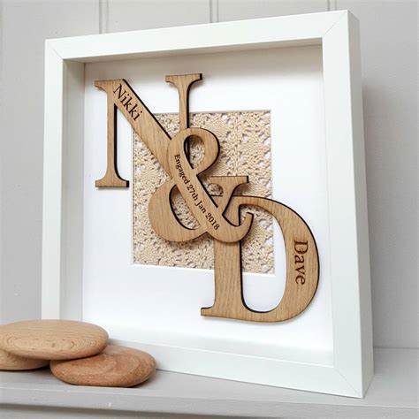 Engagement T Personalised Oak Initials Artwork By Little Foundry