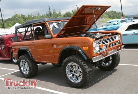 Classic Orange Ford Bronco Hood Open Ford Bronco Classic Ford