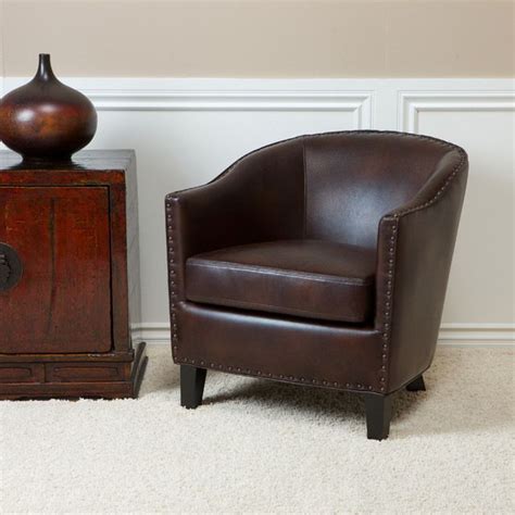 Mid century modern tubular brown faux leather armchair dining chair reading chair living room office seating lounge seat industrial metal. Allegro Brown Leather Club Chair transitional-armchairs ...