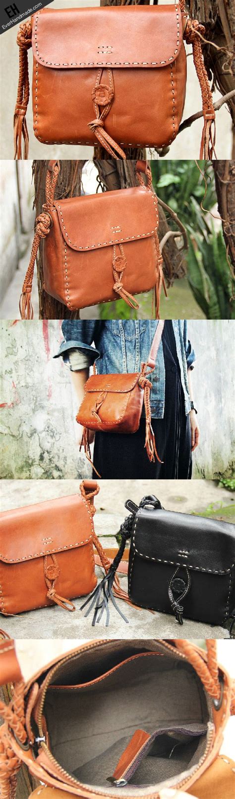 Handmade Vintage Rustic Brown Leather Crossbody Shoulder Bag For Women