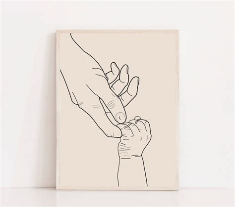 Baby Holds Moms Hand One Line Art Kids Hand Touch Print Etsy In 2021