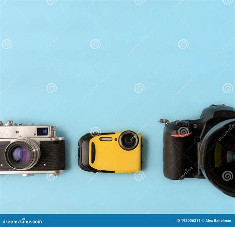 Camera Evolutioncameras Of Different Types And Generations On A Blue