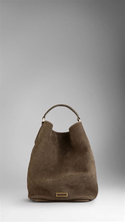 Lyst Burberry Large Suede Nubuck Leather Hobo Bag In Brown