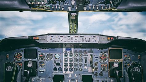 Aircraft Dashboard View Inside The Pilots Cabin Stock Photo By