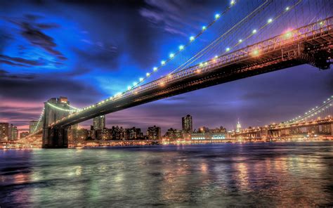 Download 3840x2400 New York Bridge City View Night Lights