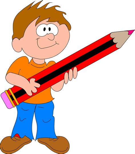 Pencil Free Stock Photo Illustration Of A Cartoon Boy With A Giant